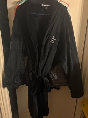 Northwest Black Plush Wrap Robe with Embroidered Logo